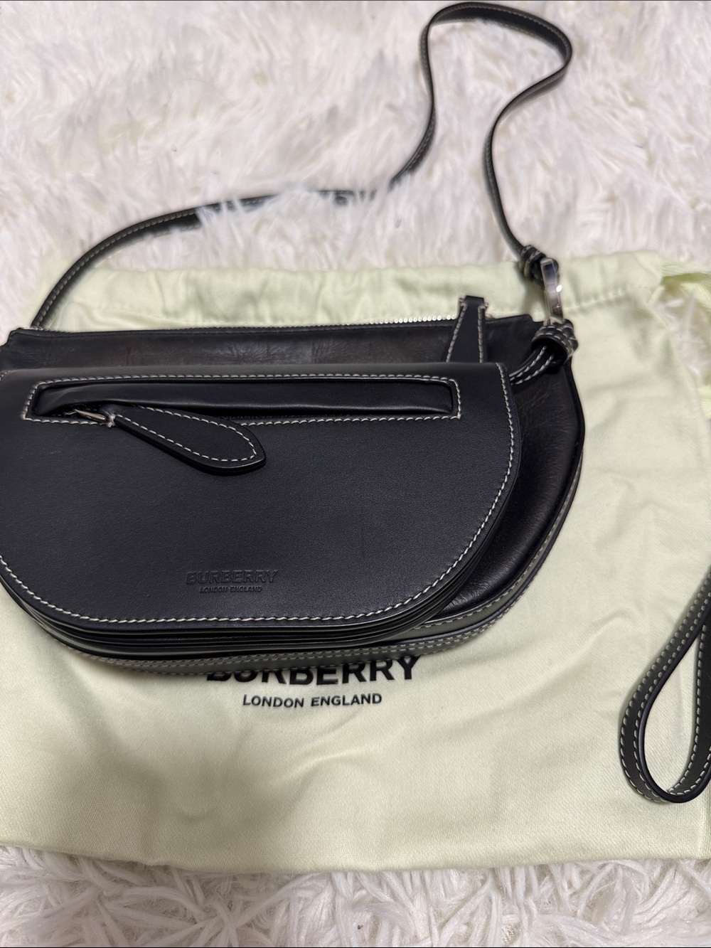 Burberry Black Leather Saddle Crossbody with White Stitching - Picture 9 of 9